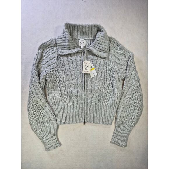 Cable Knit Chunky zip Preppy Academia Cardigan Sweater sz M #2179 - Picture 1 of 7